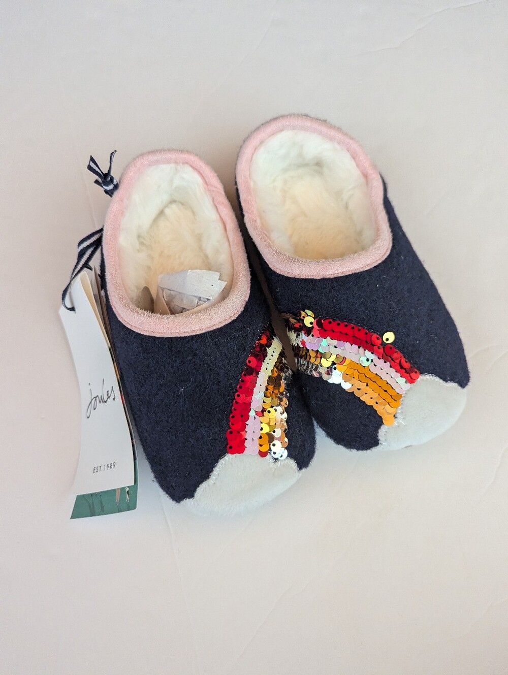 Joules Navy Rainbow Slippers Girls 11-12